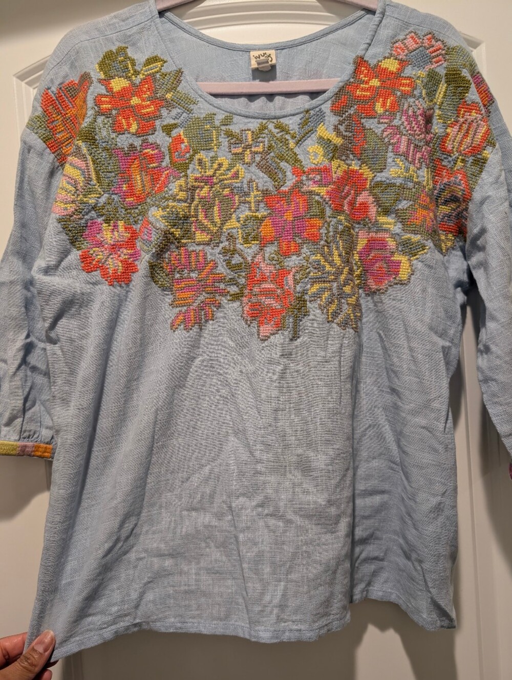 ivy jane Pale Blue Tunic with Bright Floral Embroidery